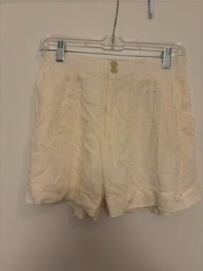 Princess Polly Cream High-Waist Linen-Blend Shorts
